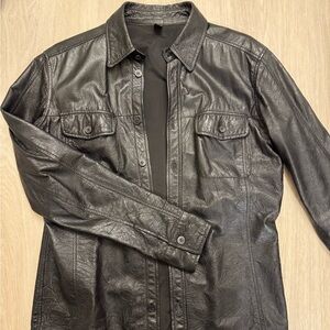 DANIER Men's Black Leather Button-Front Jacket size S